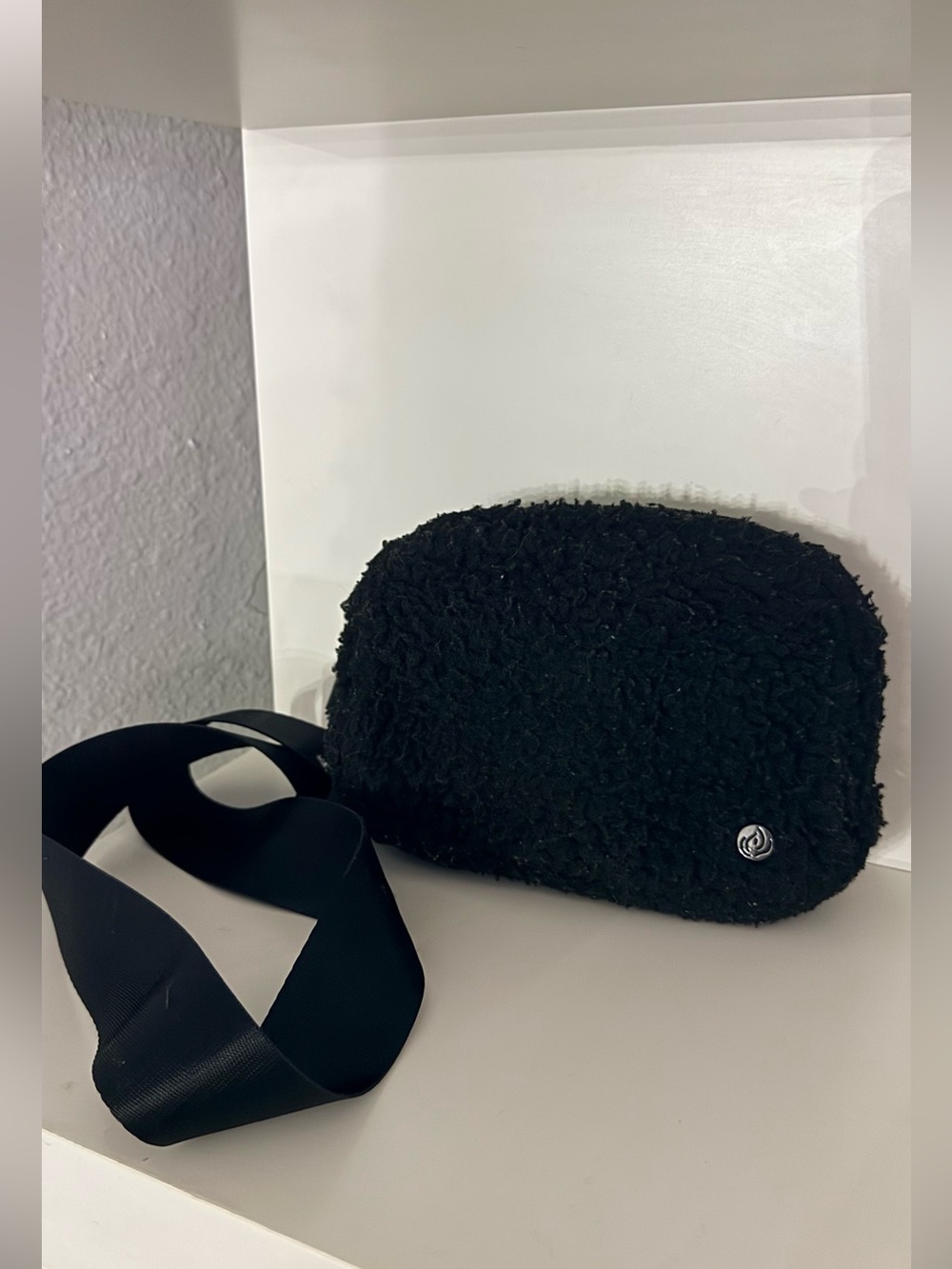 Black Fuzzy Crossbody Bag - Women's Shoulder Bag